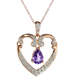 آویز گردنبند قلب طلا و جواهر با نگین آمیتیست و الماس تراش برلیان مدل: npdf13033