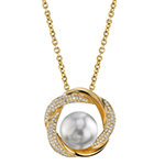 آویز طلا و جواهر با نگین مروارید و الماس تراش برلیان مدل: npdf13047