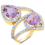 انگشتر طلا و جواهر با نگین آمتیست و الماس تراش برلیان: مدل rgf1499