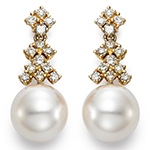 گوشواره طلا و جواهر با نگین مروارید و الماس تراش برلیان مدل: edf1380