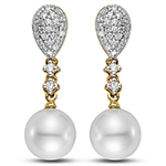 گوشواره طلا و جواهر با نگین مروارید و الماس تراش برلیان مدل: edf1391