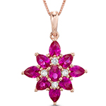 آویز طلا و جواهر با نگین یاقوت قرمز و الماس تراش برلیان طرح گل مدل: npdf13100