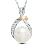 خرید آویز و پلاک مروارید سفید و برلیان با طلای دو رنگ 18 عیار 