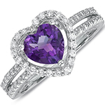 انگشتر قلب طلا سفید زنانه نگین جواهر آمیتیست تراش قلب و برلیان :مدل rgf1582