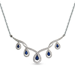 گردنبند طلا سفید با نگین یاقوت کبود و الماس تراش برلیان  مدل: ndf1002