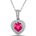 آویز گردنبند قلب طلا سفید با نگین یاقوت تراش قلب و دو رج برلیان مدل: pdfe1045