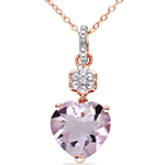 آویز قلب و گل طلا سفید و جواهر زنانه با نگین آمیتیست و برلیان مدل: pdf1049