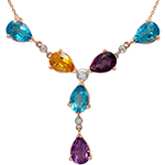 گردنبند طلا و جواهر سنگ های رنگی سیترین توپاز آمیتیست و برلیان مدل: ndf1341 