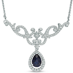 گردنبند طلا و جواهر با نگین یاقوت کبود و الماس تراش برلیان مدل: ndf1343 