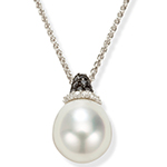 خرید آویز مروارید مینیمال طلای سفید 18 عیار با نگین الماس تراش برلیان سیاه و سفید