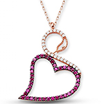 پلاک طلای رزگلد با نگین الماس تراش برلیان و یاقوت قرمز طرح قلب و مار: مدل npdf13133