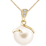 آویز مارپیچی مروارید شیری و طلای زرد و الماس تراش برلیان مدل: pdf1096