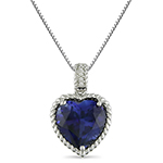 آویز قلب طلا سفید با نگین یاقوت کبود و الماس تراش برلیان مدل: pdf1100006