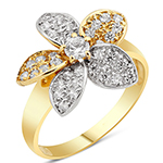 انگشتر زنانه طلای زرد و سفید با نگین الماس تراش برلیان طرح گل : مدل wrdf2142 