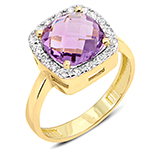 انگشتر زنانه طلای زرد با نگین آمیتیست و الماس تراش برلیان :مدل rgf1606