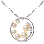 آویز گردنبند مروارید سفید و طلا سفید با نگین برلیان طرح گرد مدل: ndf1034