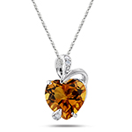 آویز گردنبند قلب طلا سفید و جواهر سیترین و الماس تراش برلیان مدل:ndf1055