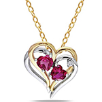 آویز دو قلب طلا زرد و سفید با نگین یاقوت قرمز و برلیان مدل: pdf10100