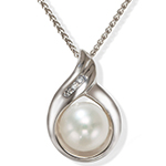 آویز گردنبند مروارید سفید و برلیان با طلا سفید زنانه و دخترانه مدل : pdf1017