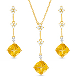 نیم ست طلا زرد بلند آویز و گوشواره جواهر نگین سیترین و برلیان مدل: hsdf1079 