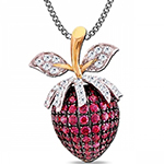 آویز توت فرنگی طلای سه رنگ با نگین الماس تراش برلیان و یاقوت قرمز مدل npdf13168