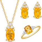 نیم ست طلا زرد زنانه جواهر با نگین سیترین و الماس تراش برلیان مدل: sdf100073