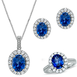 نیم ست طلا سفید با نگین یاقوت کبود تراش اوال و برلیان مدل:hsdf1120