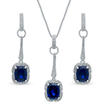 نیم ست طلا سفید زنانه با نگین یاقوت کبود و الماس تراش برلیان مدل:hsdf1122