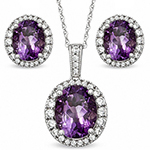 نیم ست آویز و گوشواره طلا سفید با نگین آمیتیست تراش اوال و برلیان مدل:hsdf1124