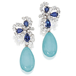 گوشواره طلا سفید با نگین برلیان, فیروزه و یاقوت کبود مدل: edf1501 