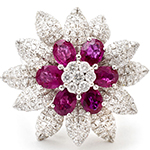 انگشتر گل رز طلا سفید زنانه جدید جواهر یاقوت قرمز و الماس تراش برلیان طرح فلاور :مدل rgf1630 