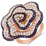 انگشتر گل رز زنانه طلای رزگلد با نگین آمیتیست و الماس تراش برلیان طرح گل :مدل rgf1637 