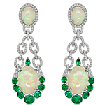 گوشواره طلا و جواهر اپال، زمرد و الماس تراش برلیان مدل: edf1510