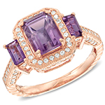 انگشتر جواهر طلای رزگلد زنانه با نگین آمیتیست و الماس تراش برلیان : مدل rgf1644