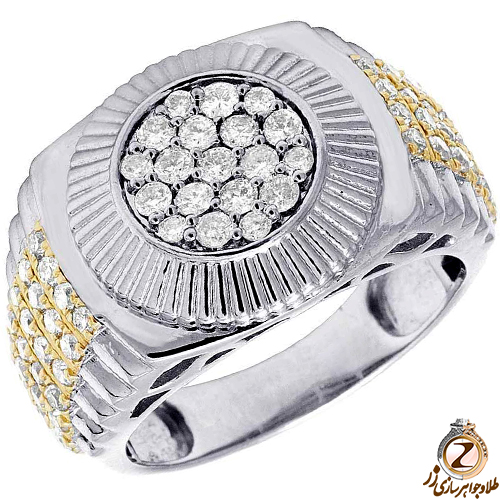 خرید و ساخت مدل انگشتر رولکسی طلای سفید و زرد مردانه با نگین الماس تراش برلیان 