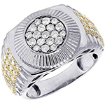 انگشتر رولکسی طلای سفید و زرد مردانه با نگین الماس تراش برلیان مدل rgm1588