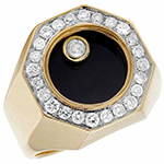 انگشتر طلای زرد مردانه 18 عیار با نگین الماس تراش برلیان و اونیکس مدل rgm1595