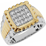 انگشتر رولکسی طلای سفید و زرد 18 عیار با نگین الماس تراش برلیان مدل rgm1596