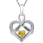 پلاک حکاکی شده اسم طلای سفید با نگین برلیان و سیترین طرح قلب: مدل npdf13198