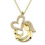 پلاک طلای مادر و کودک طلای زرد با نگین الماس تراش برلیان: مدل npdf13206 