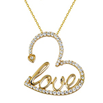 پلاک گردنبند قلب طلای زرد 18 عیار نگین الماس تراش برلیان طرح love: مدل pdb2299 