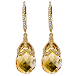 گوشواره زنانه طلا و جواهر سیترین و الماس تراش برلیان مدل: edf1536