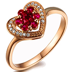 انگشتر قلب طلای زرد زنانه با نگین یاقوت قرمز و الماس تراش برلیان:مدل rgf1655