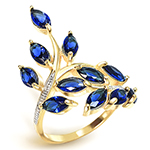 انگشتر طلای زرد زنانه با نگین یاقوت کبود مارکیز و الماس تراش برلیان:مدل rgf1657