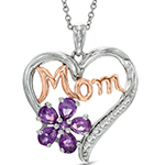 پلاک طلای قلب مادر با نگین الماس تراش برلیان و آمتیست طرح mom: مدل pdb23030 