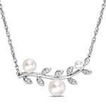 گردنبند طلا و جواهر با نگین مروارید و الماس تراش برلیان طرح گل مدل: ndf1352