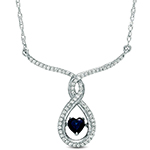 گردنبند طلا و جواهر با نگین یاقوت کبود و الماس تراش برلیان طرح قلب مدل: ndf1359