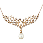 گردنبند مروارید طلا و جواهر با نگین مروارید و الماس تراش برلیان مدل: ndf1365