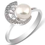 خرید انگشتر مروارید سفید زنانه با نگین برلیان و طلای سفید مدل: rgf1711
