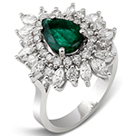 انگشتر مارکیز، برلیان و زمرد زنانه تراش اشک با طلای سفید مدل: rgf1716